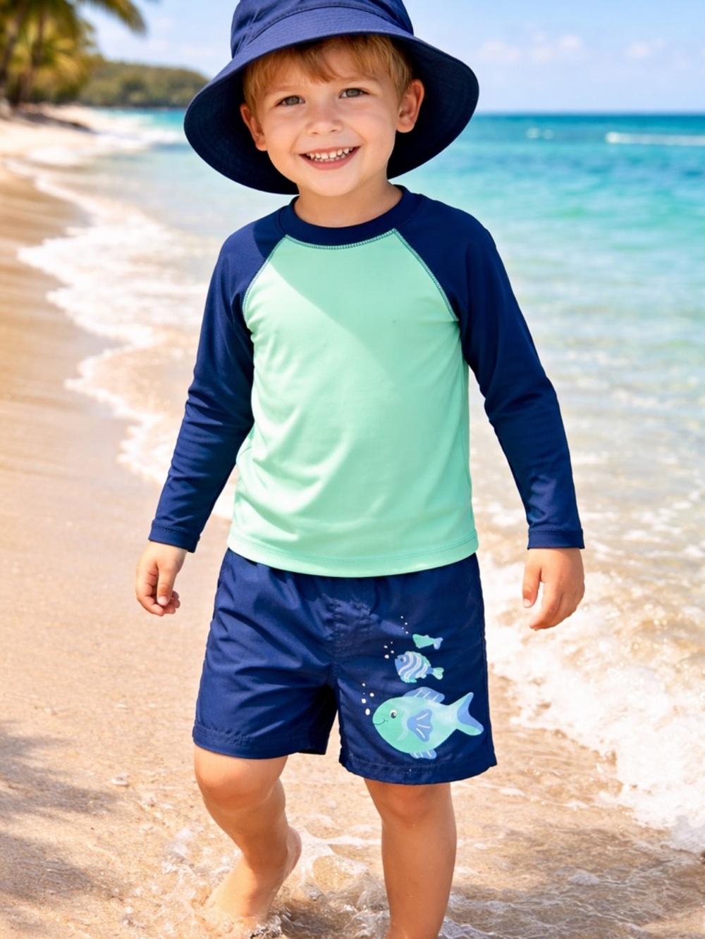 First Impressions Boys Navy and Mint Kids Swim Rashguard - 24 mos NWT